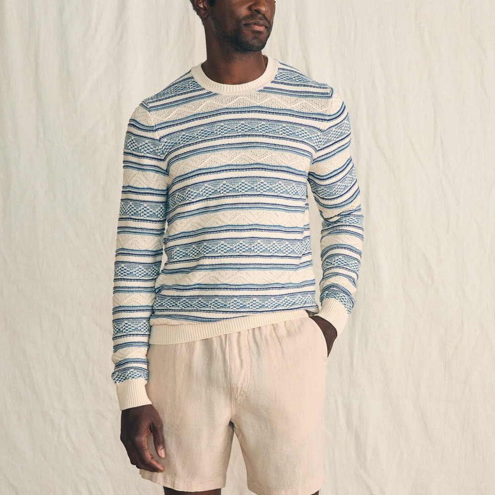 Faherty cream and blue striped crewneck  sweater nwot